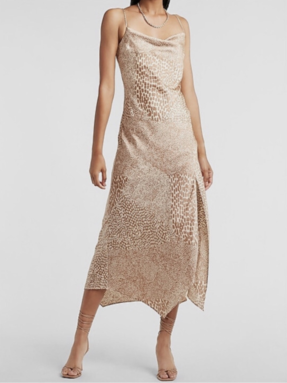 Express Satin Animal Print Midi Slip Dress